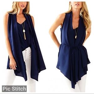 NWT Lilly Pulitzer Hanna Convertible Silk Vest True Navy Size L/XL